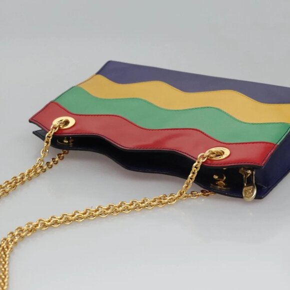 CELINE Chain Shoulder Bag Leather Multicolor Gold Auth BD096AV - Picture 7 of 14